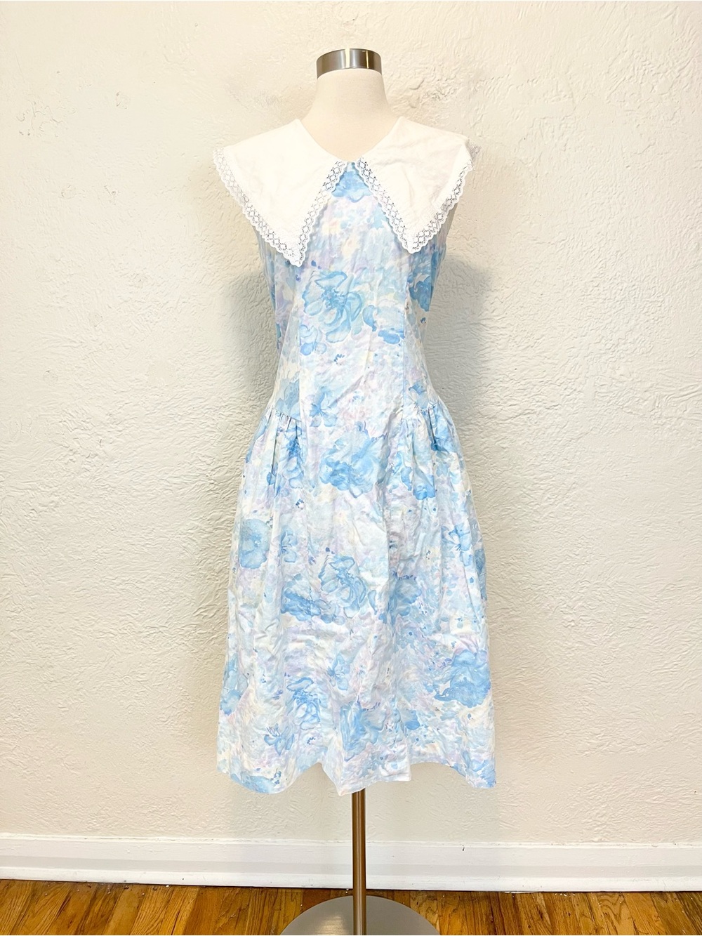 Vintage Handmade Dress Blue Floral Prairie Cottagecore Farmhouse Small S